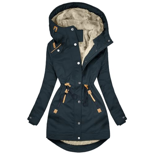 Funktionsjacke Damen Wasserdicht Warm Parka Mit Kapuze Trenchcoat Tailliert Kapuzenjacke Verdickte Steppjacke Fell Gefüttert Funktionsjacke Fahrrad/Wandern Wintermantel Übergangsjacke Winterjacke von TDEOK