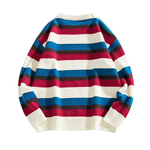 Grunge Sweater Stripes: Oversize Pullover Herren Vintage Grunge Pullover Gestreift-Sweatshirt Ohne Kapuze Langarm Pullover Bunt- Strickpullover Herbst Winter Warm Pulli Oberteile Strickpulli Y2k Top von TDEOK