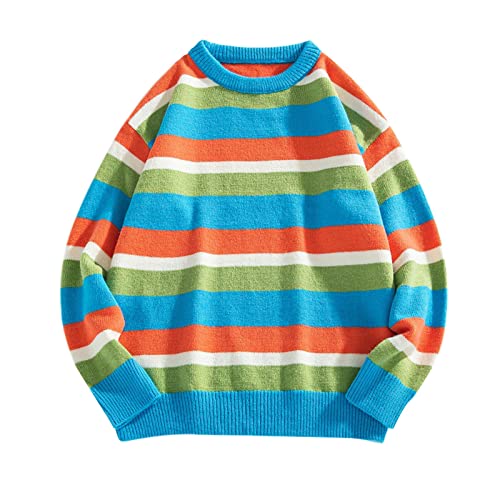 Grunge Sweater Stripes: Oversize Pullover Herren Vintage Grunge Pullover Gestreift-Sweatshirt Ohne Kapuze Langarm Pullover Bunt- Strickpullover Herbst Winter Warm Pulli Oberteile Strickpulli Y2k Top von TDEOK