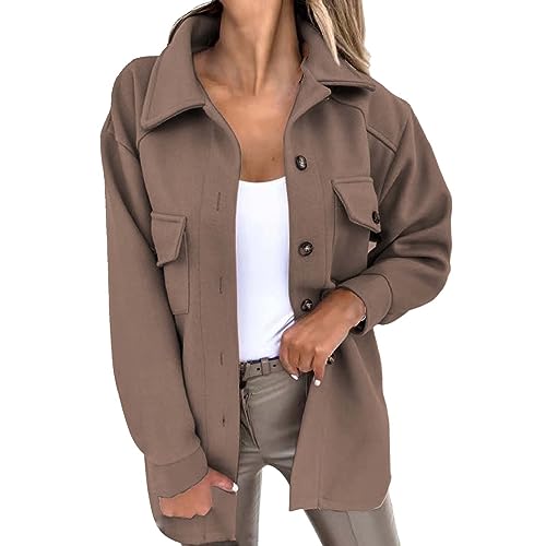 Hemdbluse Damen Langarm Hemdjacke Lang Tunika Wolle Oberteil Verdickte Longshirt Warm Winterjacke Outdoor T Shirt Stehkragen Langarmshirt Locker Shacket Holzfällerjacke Herbst Frühling Übergangsjacke von TDEOK