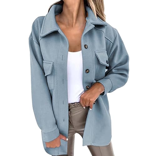 Hemdbluse Damen Langarm Hemdjacke Lang Tunika Wolle Oberteil Verdickte Longshirt Warm Winterjacke Outdoor T Shirt Stehkragen Langarmshirt Locker Shacket Holzfällerjacke Herbst Frühling Übergangsjacke von TDEOK