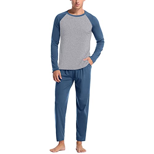 Herren Four Seasons Soft Home Solid Color Shirt Pants Pyjama Set Home Service Zweiteiliges Set Herren Schlafanzug Gr. 54 (Navy, L) von TDEOK