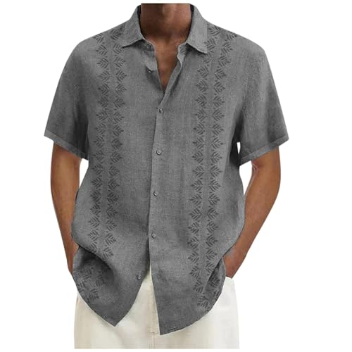 Herren Hemd Kurzarm Freizeit Kurz Bügelfrei Baumwolle Freizeithemd Button Down Strandhemd Herrenhemden Mit Stickerei Baggy Kurzarmhemd Bequem Hawaii Hemd Lässig Tshirt Freizeithemden von TDEOK
