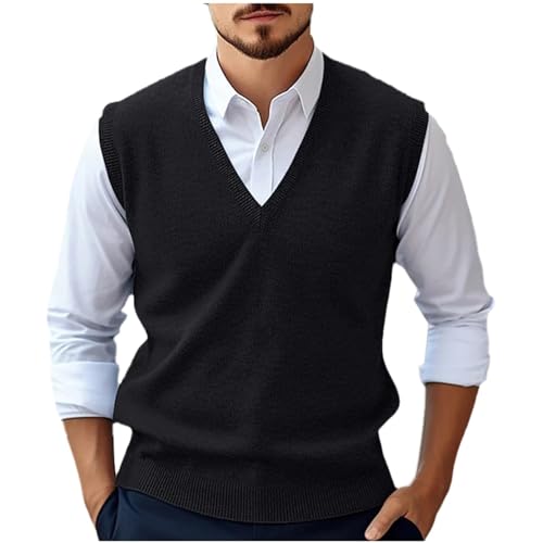 Herren Pullunder V-Ausschnitt Ärmellose Comfort Fit Baumwoll Strickweste Pulloverwestee Sleeveless Strickpullover Baumwolle Freizeitweste Classic Arbeitsweste Warm Clubweste Für Alltag, Sport, Club von TDEOK