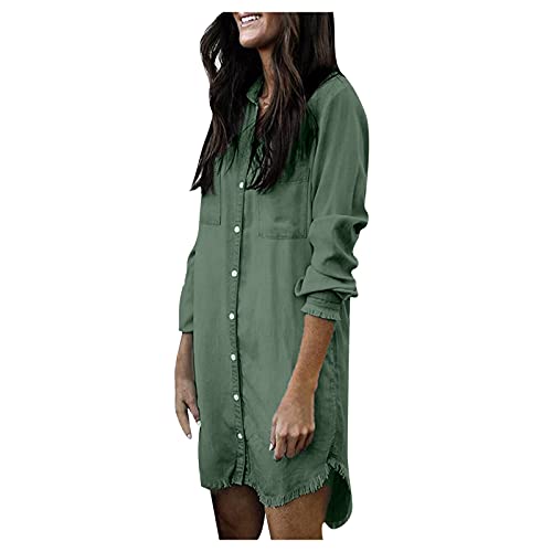 TDEOK Damen Jeanshemd Lang Oversize - Blassblau - Sommer - Große Größen - Stretch - Elegant - Oversize von TDEOK