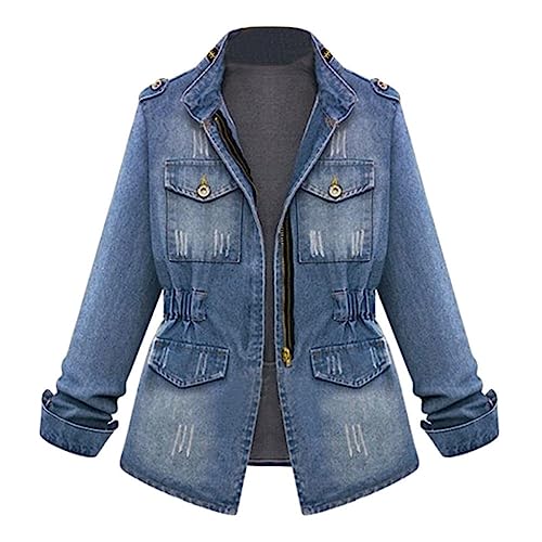 Jeansjacke Damen Tailliert Stretch Lang - Jeansjacke Damen Xxl Stretch Lang - Jeansjacken Übergangsjacke Jeans Jacken Jeansmantel Parka Für Taillierte Zum Kleid Elegant Oversize Ausgefallen von TDEOK