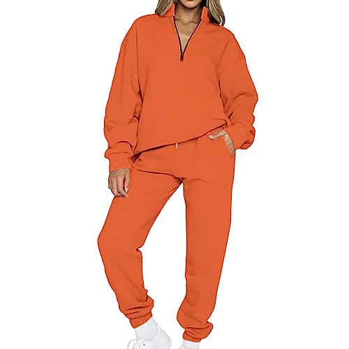 Jogginganzug Baggy Hip Hop - Freizeitanzug Baumwolle Trainingsanzug Y2K Set Damen Hausanzug Tracksuit Frühling Zweiteiler Sportanzug Halbem Reißverschluss Sweatshirt + Lang Jogginghose Zum Gym Fitness von TDEOK