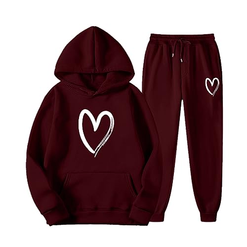 Jogginganzug Damen Große Größen Xxxl - Sportanzug: Zweiteiler Damen Hoodie - Trainingsanzug 2-Teilig Herz Print Sweatshirt+Sporthose Tracksuit Kapuzenjacke+Jogginghose Freizeitanzug Jogginganzüge von TDEOK