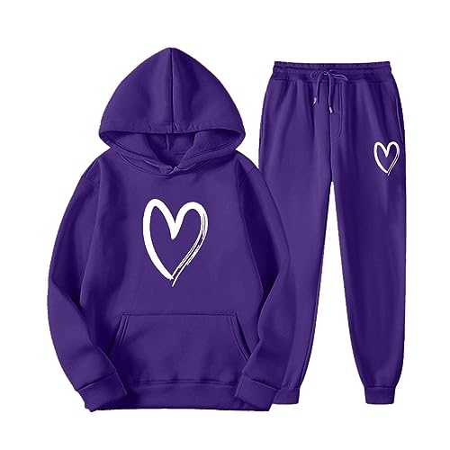 Jogginganzug Damen Große Größen Xxxl - Sportanzug: Zweiteiler Damen Hoodie - Trainingsanzug 2-Teilig Herz Print Sweatshirt+Sporthose Tracksuit Kapuzenjacke+Jogginghose Freizeitanzug Jogginganzüge von TDEOK