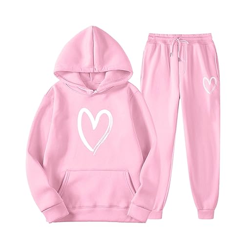 Jogginganzug Damen Große Größen Xxxl - Sportanzug: Zweiteiler Damen Hoodie - Trainingsanzug 2-Teilig Herz Print Sweatshirt+Sporthose Tracksuit Kapuzenjacke+Jogginghose Freizeitanzug Jogginganzüge von TDEOK