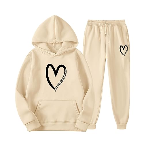 Jogginganzug Damen Große Größen Xxxl - Sportanzug: Zweiteiler Damen Hoodie - Trainingsanzug 2-Teilig Herz Print Sweatshirt+Sporthose Tracksuit Kapuzenjacke+Jogginghose Freizeitanzug Jogginganzüge von TDEOK