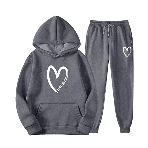 Jogginganzug Damen Große Größen Xxxl - Sportanzug: Zweiteiler Damen Hoodie - Trainingsanzug 2-Teilig Herz Print Sweatshirt+Sporthose Tracksuit Kapuzenjacke+Jogginghose Freizeitanzug Jogginganzüge von TDEOK