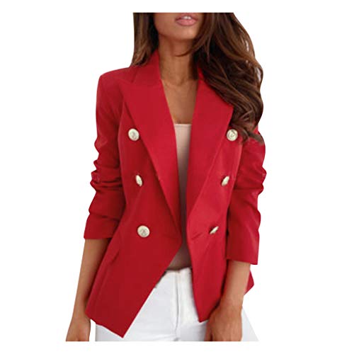 Longblazer Damen Elegant Mit Stehkragen - Long Blazer Für Damen Rot - Elegant Sportlich Festlich Trachtenblazer Blazer Jacke Sweatblazer Mit Goldenen Knöpfen Sweat Blazer Lässig Leicht Lang Modern von TDEOK