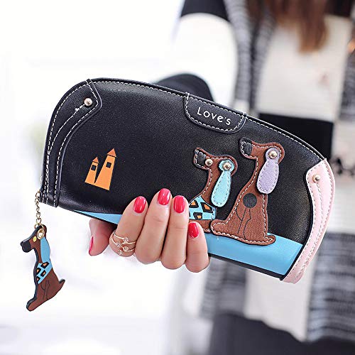 Marke Portemonnaie berühmte Geldbörse Frauen Tasche Frauen Designer Comic Hund Geldbörse Brieftasche Damen Groß Billig (Black, One Size) von TDEOK