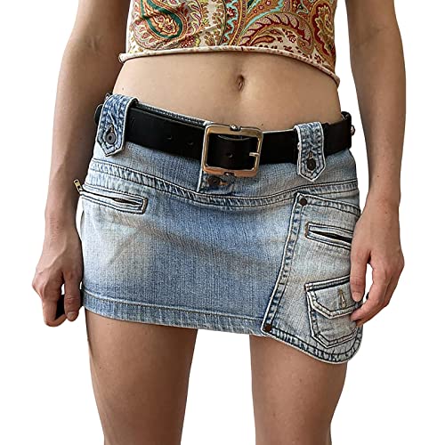 Minirock Jeans Y2K - Jeansrock Damen Kurz Stretch - Mini Elegant Sommerrock Party Rock Mit Gürtel Skater Rock Große Größen Röcke Sommer Rockabilly Rock Petticoat Unterrock Hip Hop Fransenrock von TDEOK