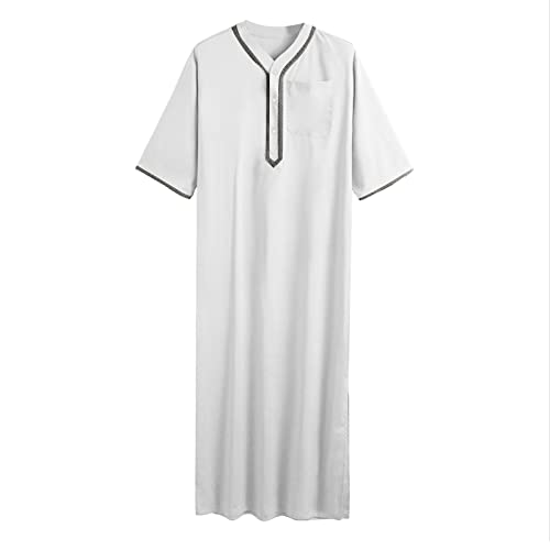 Muslim Robe Herren Kaftan Halbe Ärmel Thobe V-Ausschnitt Herren Kaftan Seite Split Robe Tunika Robe Nachthemd Ethnische Ramadan Roben Tunika Robe Nachthemd Muslimische Kleider von TDEOK