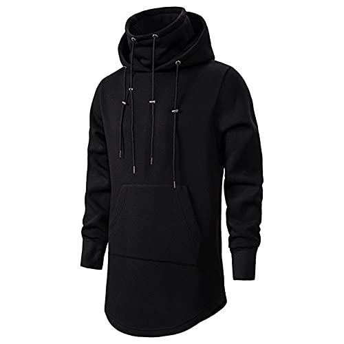 Pullover Herren Hoodie Hoher Kragen Pulli Sweatshirt mit Tunnelzug Lang Kapuzenpullover Einfarbig Sweatshirt Langarm Hoody mit Taschen üBergangspullover Casual VerläNgerter Saum Tops von TDEOK