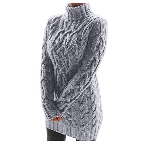 Rollkragenpullover Damen Baumwolle Winter: Winterpullover Damen Warm Strick-Grobstrickpullover Lange Pullover Elegant Warm Longpullover Vintage Zopfmuster-Strickpullover/Wollpullover/Strickpulli von TDEOK