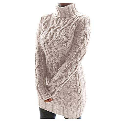 Rollkragenpullover Damen Baumwolle Winter: Winterpullover Damen Warm Strick-Grobstrickpullover Lange Pullover Elegant Warm Longpullover Vintage Zopfmuster-Strickpullover/Wollpullover/Strickpulli von TDEOK