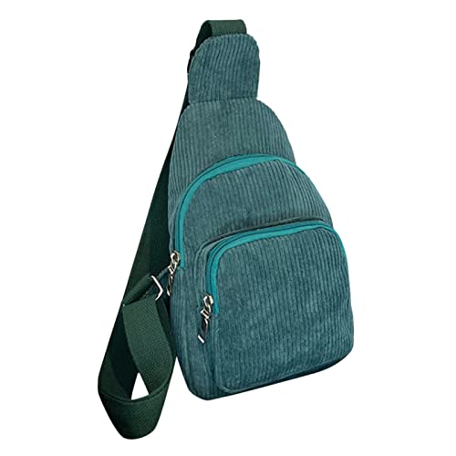 Rucksack Viele Taschen Cord Sling Bag Damen Umhängetasche Brusttasche Geldbörse Tasche Paket Ketten Taschen (Blue, One Size) von TDEOK