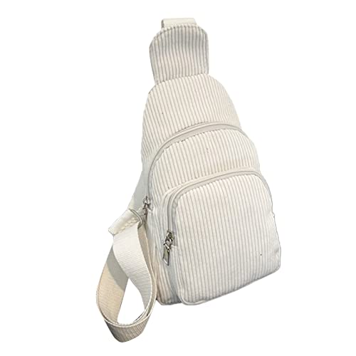 Rucksack Viele Taschen Cord Sling Bag Damen Umhängetasche Brusttasche Geldbörse Tasche Paket Ketten Taschen (White, One Size) von TDEOK