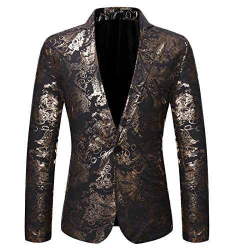 Sakko Herren Sportlich Elegant Blazer Anzugjacke Paisley-Jacquard-Anzugjacke Slim Fit Floral Tuxedo Jacket Paisley Shawl Lapel Suit Blazer Jacket Hochzeitsfeier Anzugjacken von TDEOK