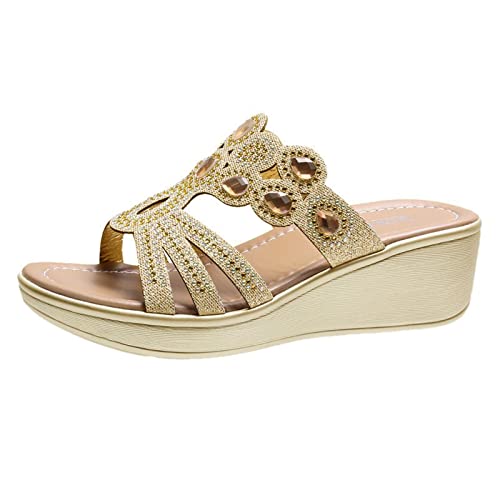 Sandaletten Damen Elegant Mit Absatz, Peep Toe Keilabsatz Schuhe Strass Plattform Pantoletten Espadrilles Frauen Plateauschuhe Sandals Römersandalen High Heels Sandalen Platform Shoes von TDEOK