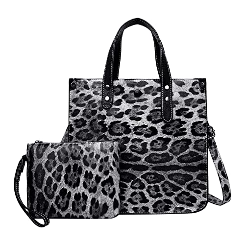 Sandwich Taschen Tasche Frauen Animal Print PU Handtaschen Damen Umhängetaschen Geldbörse Kupplung Brieftasche Satchel 2 PC Set Nähsets Taschen (Grey, One Size) von TDEOK