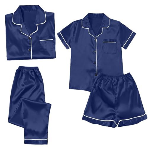Satin Pyjama Damen 4 Teiliges Schlafanzug Set Silky Pjs, Nachtwäsche Damen Sexy Set Kurz Sommer: Seiden Nachtwäsche Kurz Und Lang Hausanzug Dünner Loungewear Leicht Loungewear Seidenschlafanzug Satin Pyjama Damen 4 Teiliges Schlafanzug Set Silky Pjs, Nachtwäsche Damen Sexy Set Kurz Sommer: Seiden Nachtwäsche Kurz Und Lang Hausanzug Dünner Loungewear Leicht Loungewear Seidenschlafanzug von TDEOK