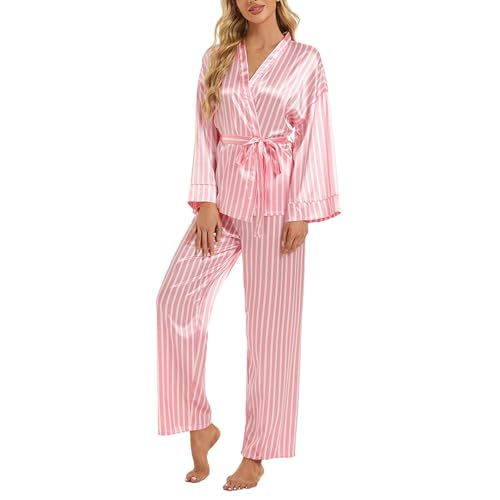 Schlafanzug Damen Satin Leopard: Leoparden Schlafanzug Damen, Elegant Zweiteiliger Nachtwäsche Mit Leopardenmuster Locker Sleepwear Kimono Top Pyjamahose Bequem Hausanzug Pjs Freizeitanzug Loungewear von TDEOK