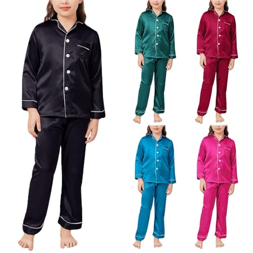 Schlafanzug Pyjama Set | Langarmshirt Sweatshirt + Hose | Junge Mädchen Seide Pyjama Kurzarm 2 Stück | Nachtwäsche Button-Down Kinder | Loungewear Kleidung Set | Zweiteiler Hausanzug von TDEOK
