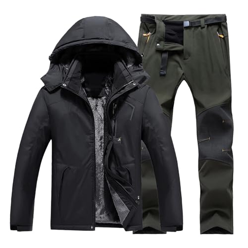 Schneeanzug Herren Zweiteilig | Skianzug Herren 2 Teilig Set Skijacke Skihose Set Skianzug Atmungsaktiv Winddichte Schneehose Schneejacke Mit Abnehmbare Kapuzen Zum Skifahren Snowboarden Skisuit von TDEOK