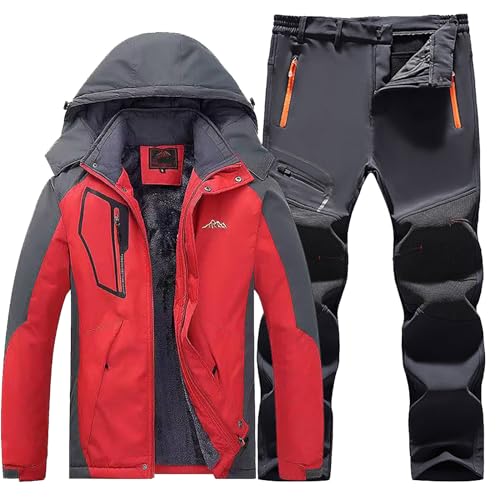 Skianzug Herren 2 Teilig Set | Schneeanzug Herren Zweiteilig Outdoor-Skikleidung Winddicht Wasserdicht Atmungsaktiv Ski Anzug Mit Kapuzen Softshelljacke Schneehose Set Winter Snowboarden Ski-Anzug von TDEOK