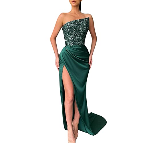 Sommerkleid 44 2022 New Green Pailletten Fairy Long Sleeveless Fashion Temperament Mittellanges Abendkleid Kleid Hochzeit von TDEOK