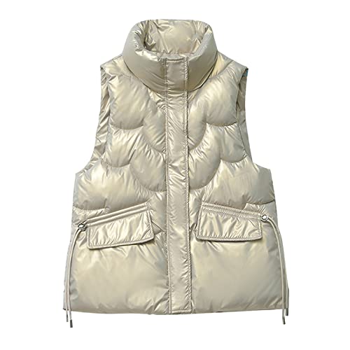 Steppweste Damen Schwarz Kurz - Steppjacke Damen GläNzend-Steppweste, Daunenweste, Kurze , Kaputzenweste äRmellose Weste, Winter Leichte Jacke, Tragbare äRmellos Steppweste-Winterjacke-Sportweste von TDEOK