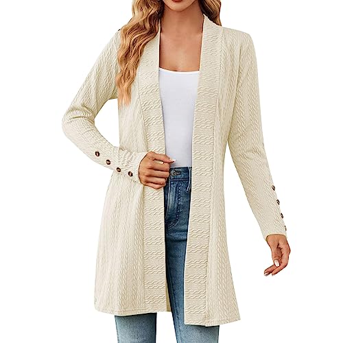 Strickjacke Damen Elegant Zum Kleid Lang - Cardigan Damen Lang Strickmantel - Elegante Grobstrickjacke Festlich Strickjacken Langarm Grob Strick Jacke Lange Mantel Long Strickcardigan Für Sommer von TDEOK