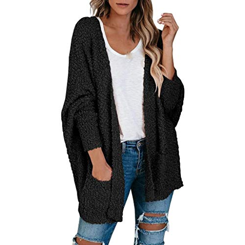 Strickjacke Damen Kurz Schwarz, Strickmantel Winter Herbst üBergangsjacke Weich PlüSch-Cardigan Langarm Open Front Strickcardigan Teenager MäDchen Strick-Pullover Oversize Outwear Jacke- Sweater von TDEOK