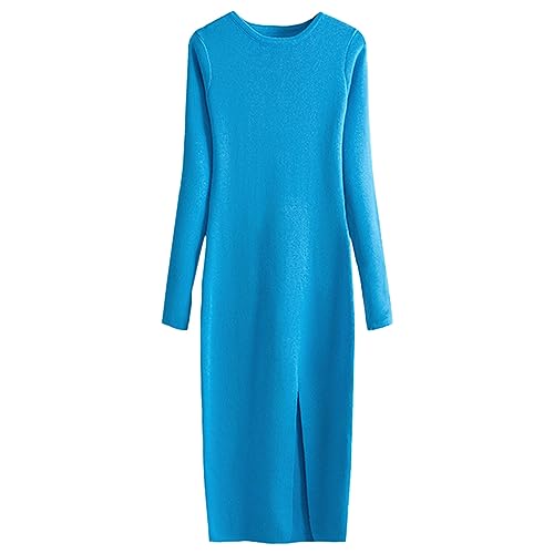 Strickkleid Damen Herbst Winter - Sweatkleid Langarm Ohne Kapuze Pulloverkleid Freizeit Warm Wickelkleid Locker Maxikleid Jumper Kleid Baumwolle Strickkleider Lang Strickpullover Gerippt Loungewear von TDEOK