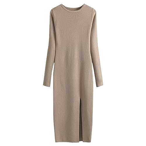 Strickkleid Damen Herbst Winter - Sweatkleid Langarm Ohne Kapuze Pulloverkleid Freizeit Warm Wickelkleid Locker Maxikleid Jumper Kleid Baumwolle Strickkleider Lang Strickpullover Gerippt Loungewear von TDEOK