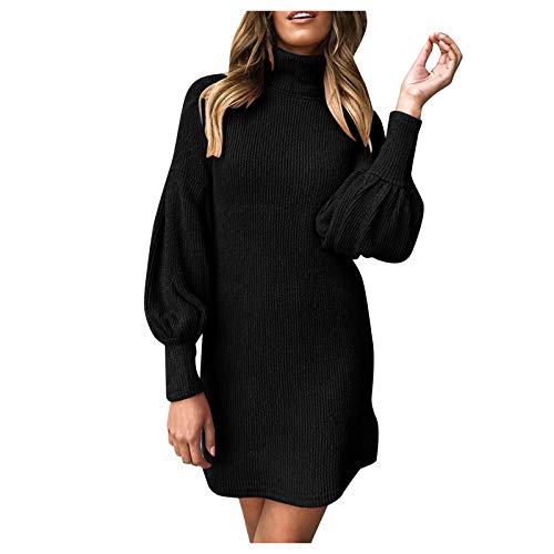 Strickkleid Damen Schwarz Rollkragen Pulloverkleid Oversize Wickelkleid Herbst Winter Freizeitkleid Langarm Ausgestellt Minikleid Rippstrick Kurz Kleid Lang Strickpullover Warm Rollkragenpullover 3Xl von TDEOK