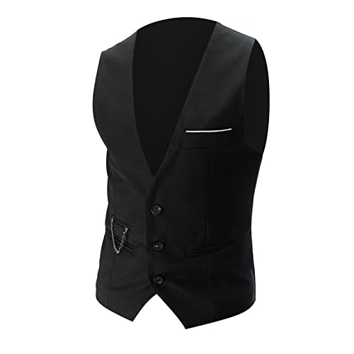TDEOK Anzugwesten Für Herren: Formale Elegant Weste Baumwolle Einfarbige V-Ausschnitt Mit Taschen Klassische Freizeitweste Leichte Softshellweste Einfach Arbeitsweste Retro-Stil Multifunktionsweste von TDEOK