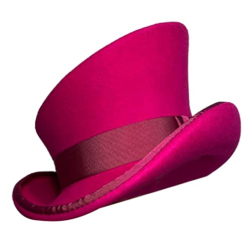 TDEOK Asymmetrischer Zylinder Wollhut Damen Herren Unisex Hut Steam Punk Hut Zylinder Mode Band Dekorativer Hut Schneemütze Kinder (Hot Pink, One Size) von TDEOK
