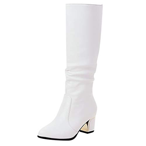 TDEOK Baby Monate Winter Schuhe warm High Knie Hohe Schuhe Schnee Absatz Wintermodestiefel sexy Frauen Damenstiefel Damen Shanty Mode-stiefel (White, 39) von TDEOK