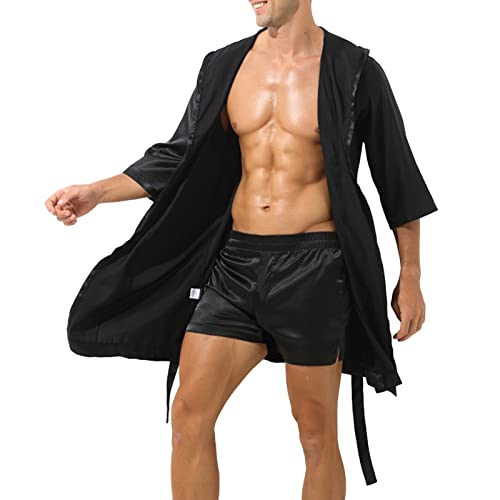 TDEOK Bademantel Herren Satin Sexy Morgenmantel Leicht Kimono Lang Hausmantel Satin Robe Bademantel mit Hose Nachtwäsche Kurz - Nachtwäsche Herren Stain Morgenmantel Kurzarm Hausanzug von TDEOK