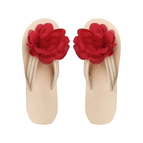 TDEOK Bequeme, lässige Flip-Flops für Damen, weiche Sohle, Dicke Sohle, rutschfeste Strandschuhe mit weicher Sohle Damenschuhe Sommerschuhe Mit Absatz (Red, 45) von TDEOK