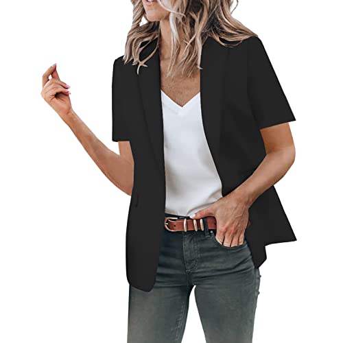 TDEOK Blazer Kurzarm Viskose Sommer Damen - Sommerblazer Damen Kurzarm - Kurzer Blazer Jacke Sakko Slim Kurzblazer Elegant Festlich Cardigan Blazer Sportlich Kurzjacke Leicht Kurz Lässig Kostüm Kurze von TDEOK