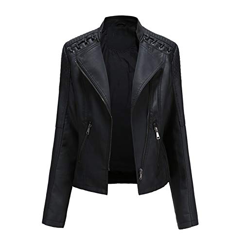 TDEOK Bomberjacke Damen Winter Motorradjacke Leder Braun Übergangsjacke Langarm Lederjacke-Nieten-Bikerjacke Große Größen Pu-Leder Jacket Kurz Kunstlederjacke Pilotenjacke Herbst Parka von TDEOK