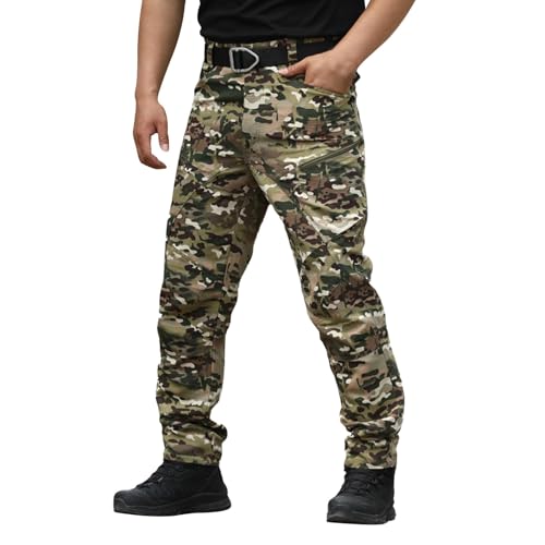 TDEOK Cargohose Herren Baggy Camouflage: Arbeitshose Mit Seitentaschen Cargo Hose Mit Gürtel Übergröße Tactical Hosen Leicht Freizeithose Bequeme Haltbarkeit Alltagshose Lässige Outdoorhose von TDEOK