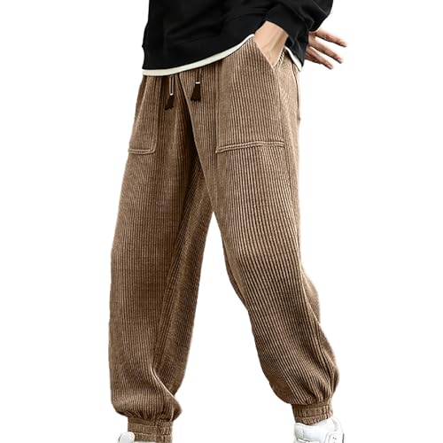 TDEOK Cordhose Herren Baggy Japanische Hose Herbst Winter Haremshose Casual Lockere Männer Cord Hose Mit Kordelzug Elastischer Geradem Bein Sporthose Jogginghose Mit Taschen Bequeme Stoffhose von TDEOK