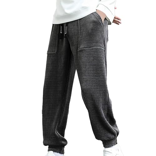 TDEOK Cordhose Herren Baggy Japanische Hose Herbst Winter Haremshose Casual Lockere Männer Cord Hose Mit Kordelzug Elastischer Geradem Bein Sporthose Jogginghose Mit Taschen Bequeme Stoffhose von TDEOK